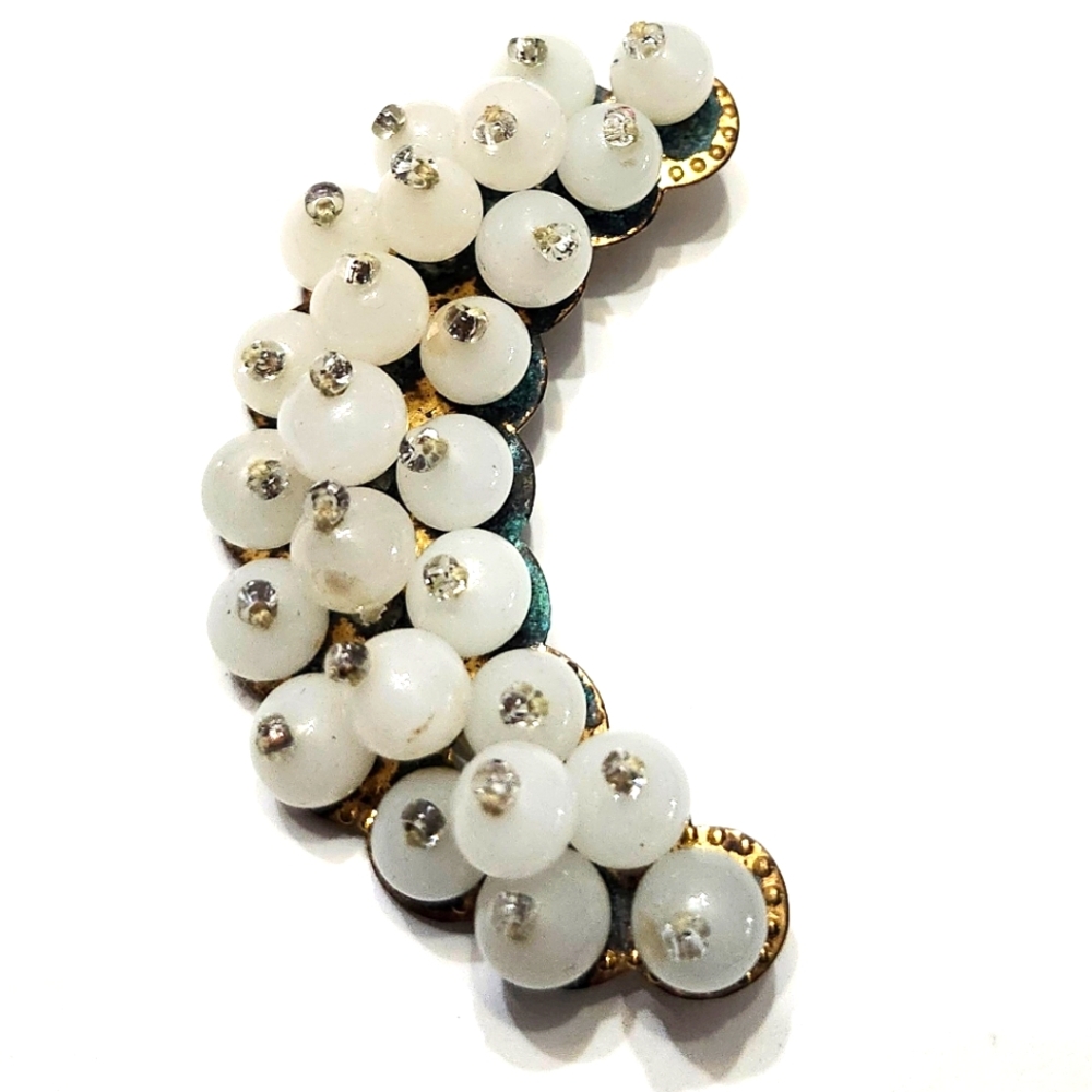 Vtg Unsigned Miriam Haskell Milk Glass Beaded Crescent Moon Pin Brooch